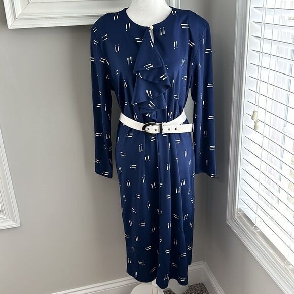Vintage Blair Shirt Navy Exclamation Retro 80s 90s Business Longsleeve Dress - Picture 3 of 12